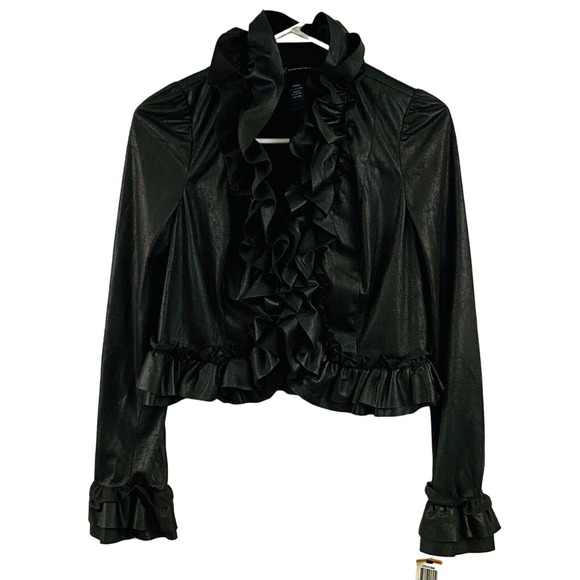 Womens S INC International Concepts Ruffled Jacket Kelp Green Faux Suede - Picture 1 of 6